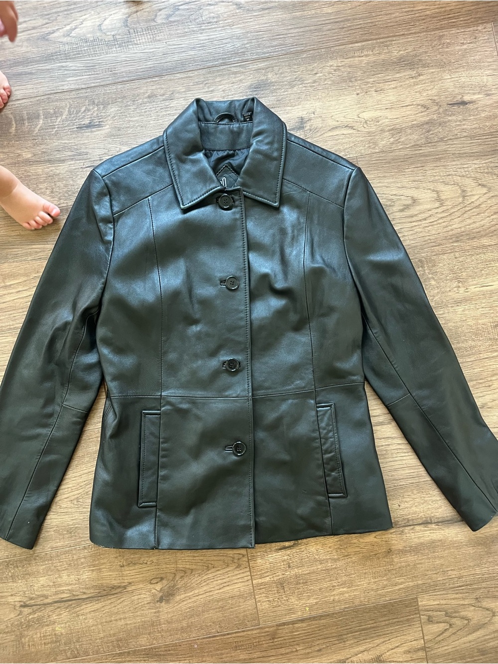 Classic Black Women's Leather Button Jacket